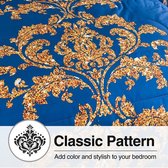 Comforter Set, Modern Luxury Design Hotel Style with Pillow Cases Blue King - Picture 5 of 6